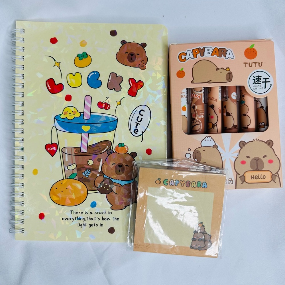 Capybara Bear Stationery Set with Notebook and Pens & Post it Notes - Picture 4 of 4